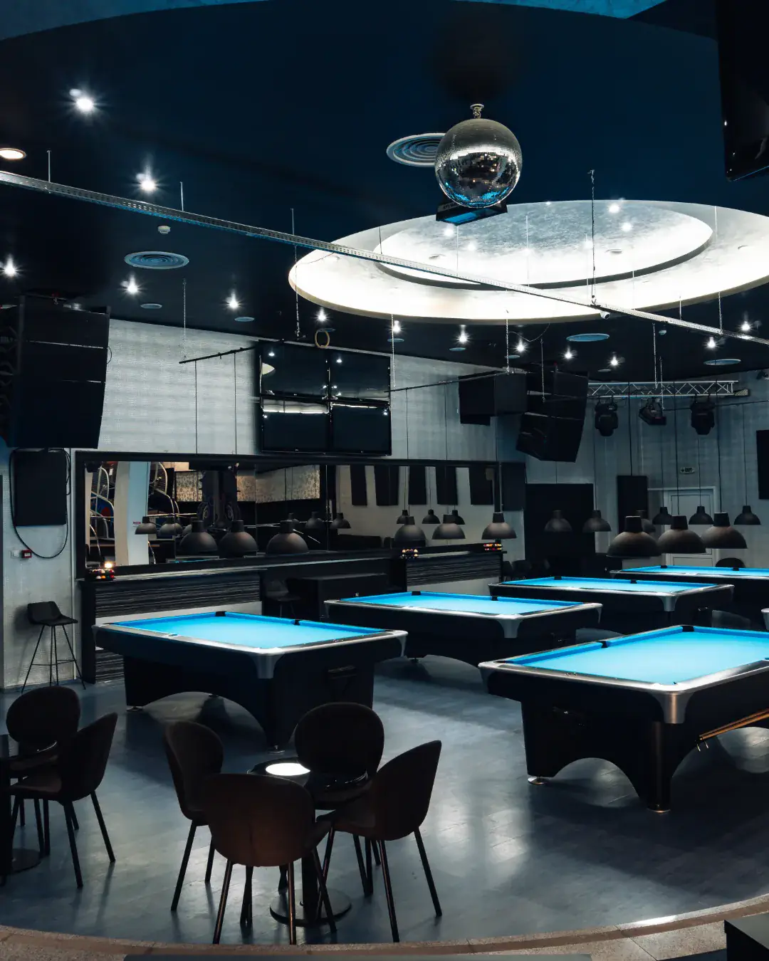 Commercial photo — illuminated billiard hall interior